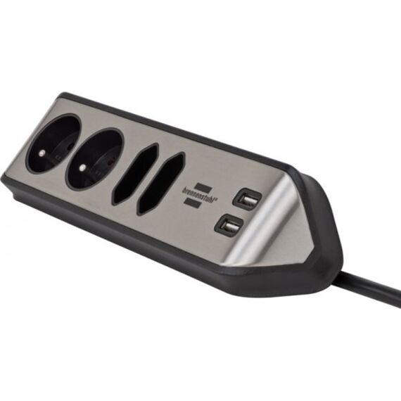 Hoekaansluitdoosstrook Met Usb Laadfunctie 4-Weg 2X Beschermend Contact 2X Euro Zilver/Zwart