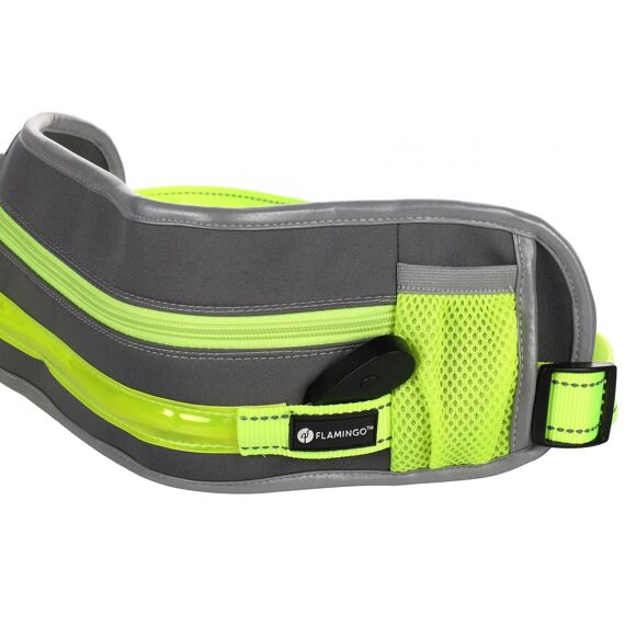 Flamingo Jogginglijn + Heupriem Led Stoffel Geel Lijn 118Cm / Riem 80-140Cm