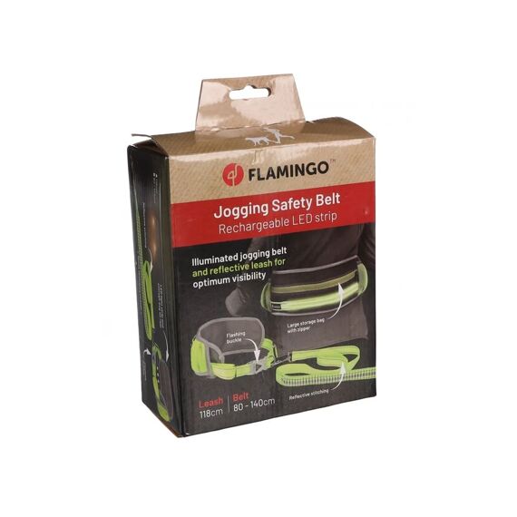 Flamingo Jogginglijn + Heupriem Led Stoffel Geel Lijn 118Cm / Riem 80-140Cm