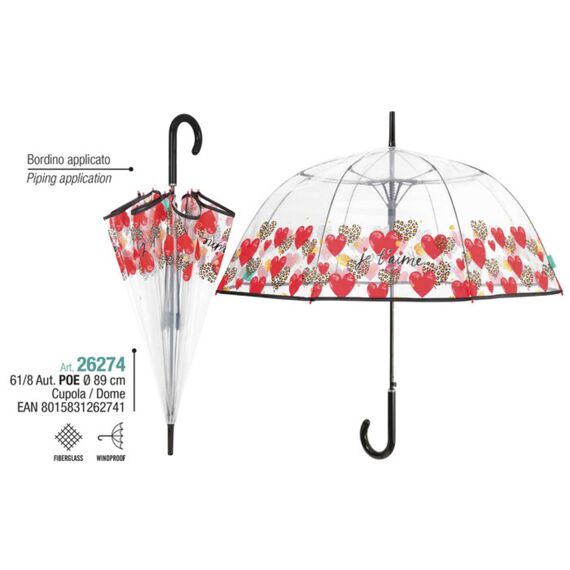 Perletti Umbrella Lady Cane Aut.61/8 Je T'Aime Transp.