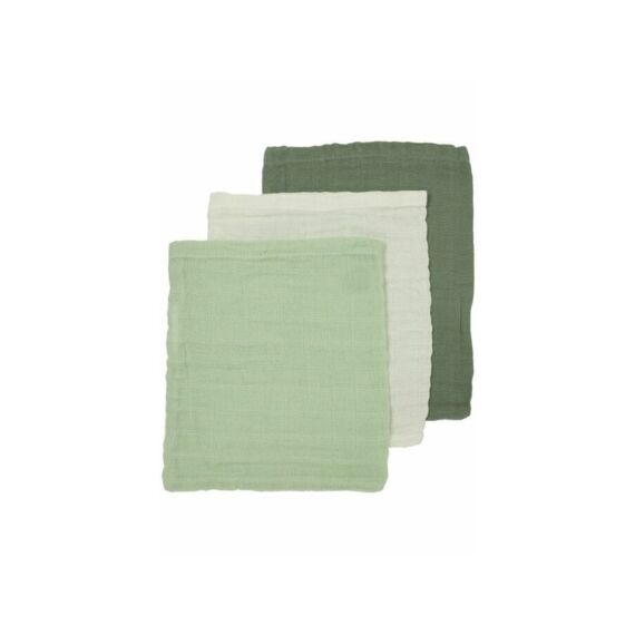 Meyco Hydrofiele Washandjes 3-Pack Pre-Washed Uni Offwhite/Soft Green/Forest Green