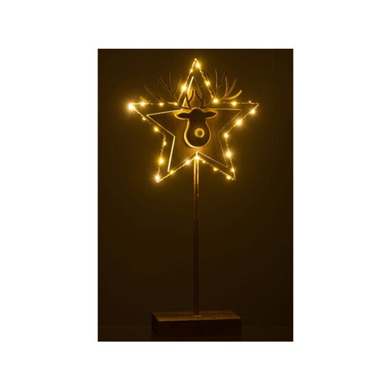 Rendier/Ster Op Voet Met Led Hout Goud/Wit L 50X25X3Cm