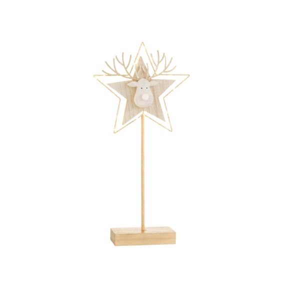 Rendier/Ster Op Voet Met Led Hout Goud/Wit L 50X25X3Cm