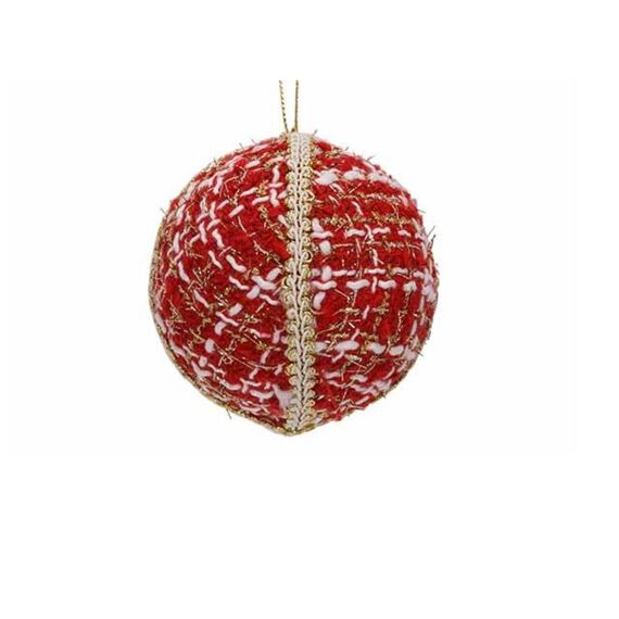 Kerstbal Rood Wit D8Cm Textiel