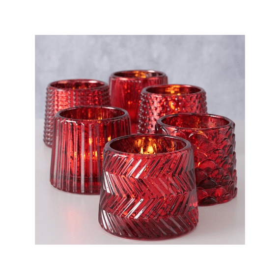 Theelichthouder Sabena Rond H7Xb8Cm Glas Rood 6 Assortimenten Prijs Per Stuk