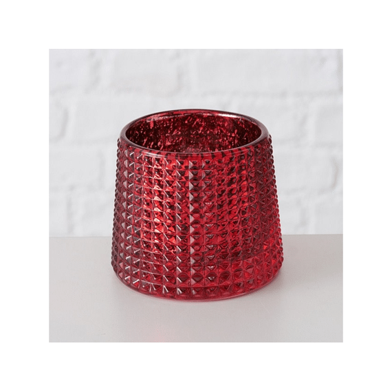Theelichthouder Sabena Rond H7Xb8Cm Glas Rood 6 Assortimenten Prijs Per Stuk