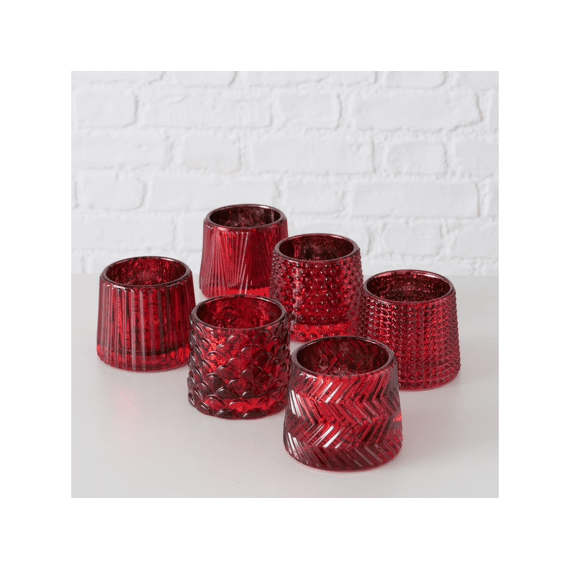 Theelichthouder Sabena Rond H7Xb8Cm Glas Rood 6 Assortimenten Prijs Per Stuk