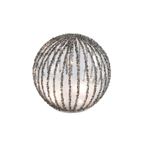 Glas Bal Led Timer Rond Stripes M Zwart L15B15H15Cm