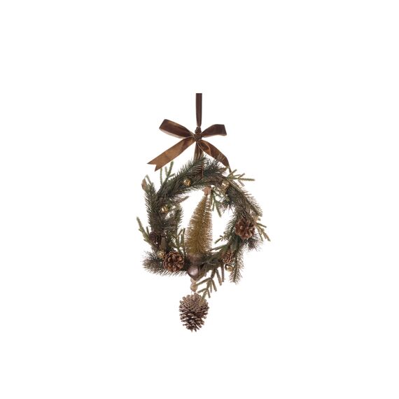 Hanger Wreath Tree Gold Bell 40Cm Natural/Gold