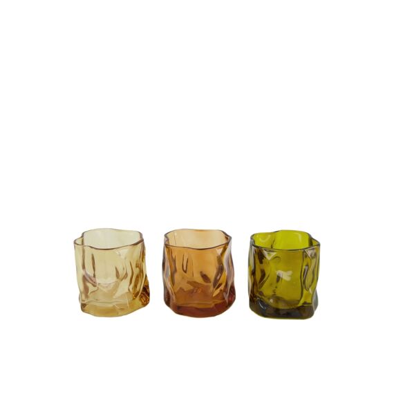 Theelichthouder Glas 8X8X7.5Cm Mix Bruin 3 Assortimenten Prijs per kleur