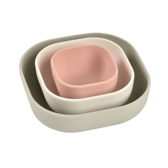 Beaba Set Van 3 Nestbare Silicone Kommen (Velvetgrey/Cotton/Dustyrose)