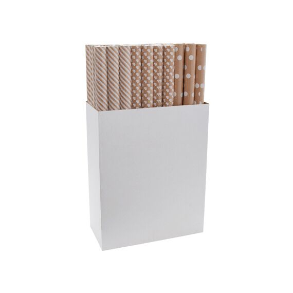 Rol Kadopapier Kraft + Wit 2Mx70Cm Assortiment Prijs Per Kleur