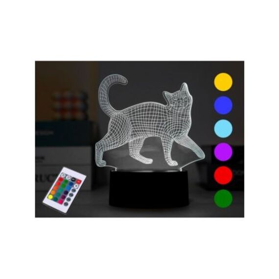 I Total 3D Led Lamp Kat Met Touch Basis En Afstandsbediening 7 Kleuren 13.5X17Cm