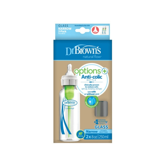 Dr. Brown's Standaard Zuigfles Glas 2x250ml Incl Speen Fase 1