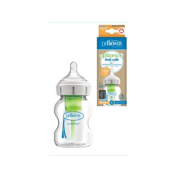 Dr. Brown's Brede Hals Zuigfles Glas 150ml Incl Speen Fase 1