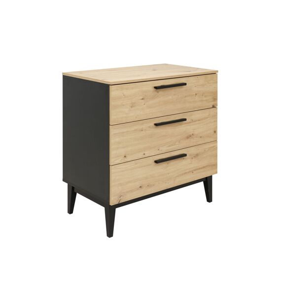 Toitoikids Xem Commode Met 3 Laden Mat Zwart/Eiken