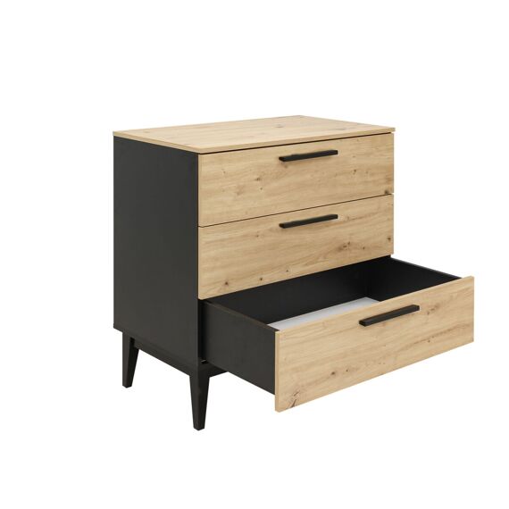 Toitoikids Xem Commode Met 3 Laden Mat Zwart/Eiken