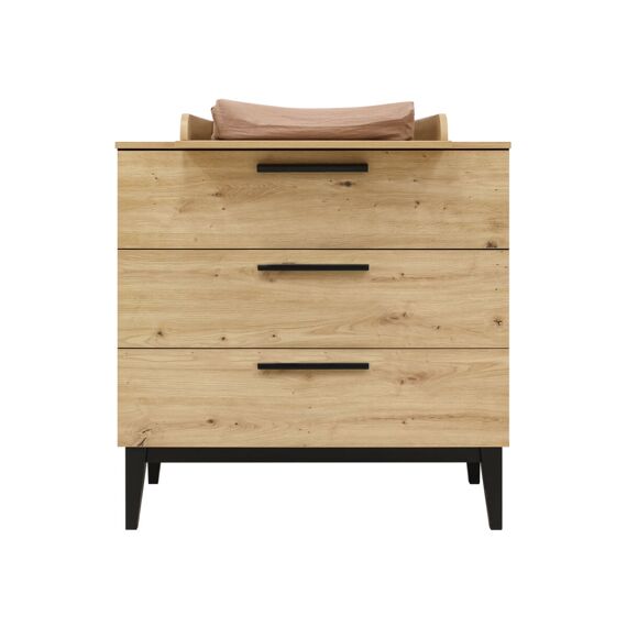 Toitoikids Xem Commode Met 3 Laden Mat Zwart/Eiken