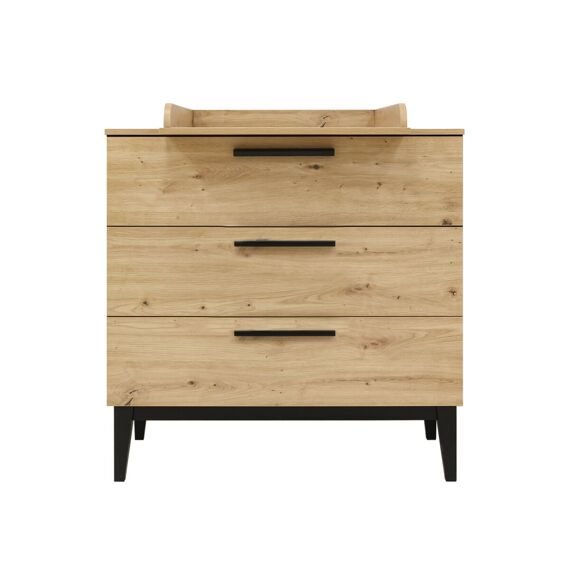 Toitoikids Xem Commode Met 3 Laden Mat Zwart/Eiken