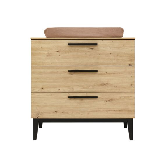 Toitoikids Xem Commode Met 3 Laden Mat Zwart/Eiken