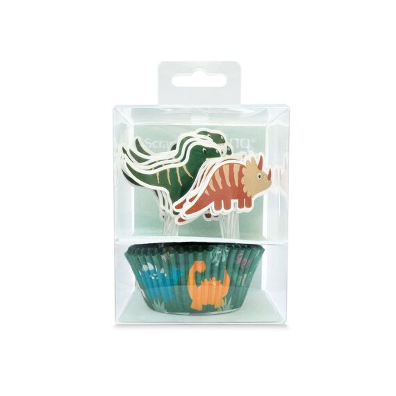 Scrap Cooking Cupcakevormen + Toppers Dino Set/24