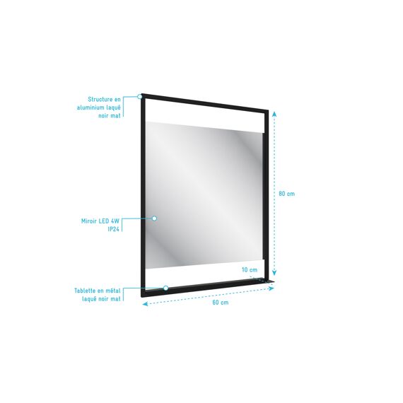 Aurlane Steel Spiegel Aluminium Zwart + Led 60x80Cm