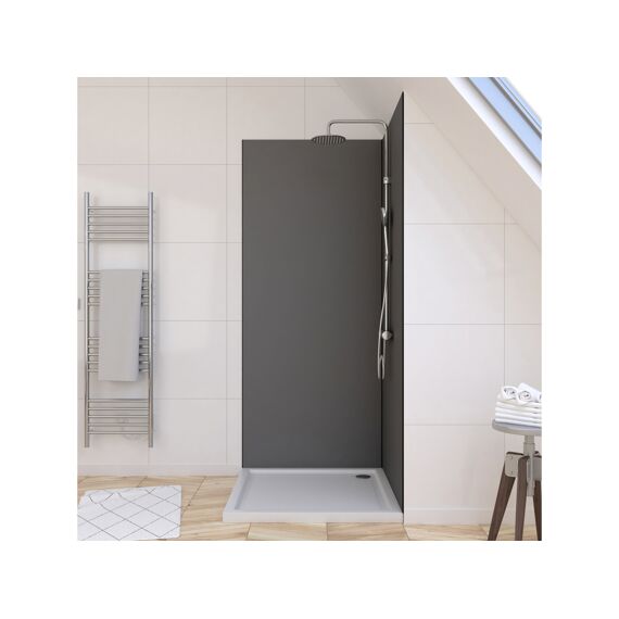 Aurlane Set 2 Wandpanelen Grijs + Hoek- En Afwerkingsprofiel Zwart Mat 90+90Cm