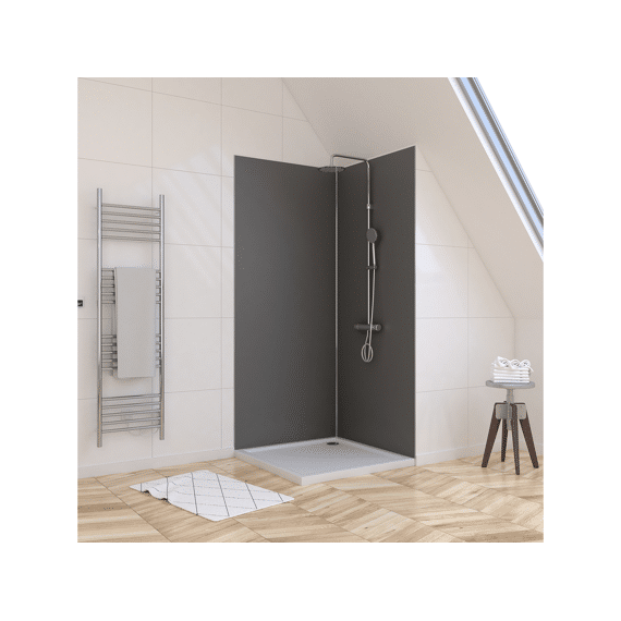 Aurlane Set 2 Wandpanelen Grijs + Hoek- En Afwerkingsprofiel Chroom 90+90Cm