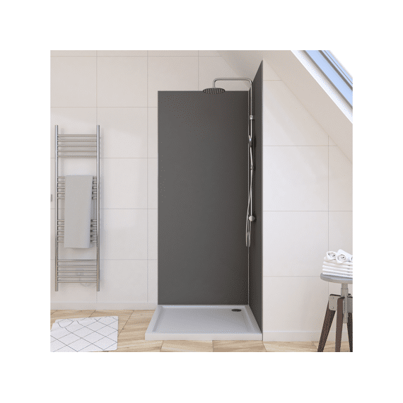Aurlane Set 2 Wandpanelen Grijs + Hoek- En Afwerkingsprofiel Chroom 90+90Cm