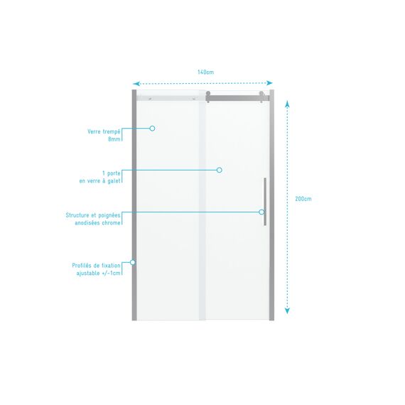 Aurlane Rolling Douche Schuifdeur Chroom 140Cm