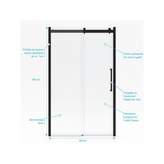 Aurlane New Rolling Douche Schuifdeur Zwart 120Cm