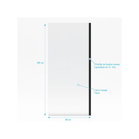 Aurlane New Rolling Zijwand Voor Douchedeur Zwart 80Cm