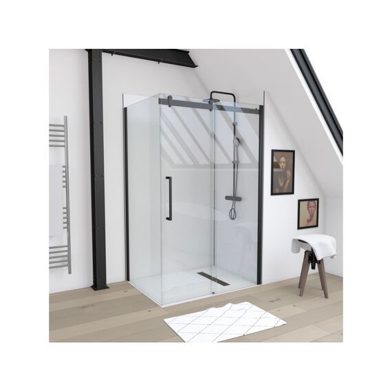 Aurlane New Rolling Zijwand Voor Douchedeur Zwart 80Cm