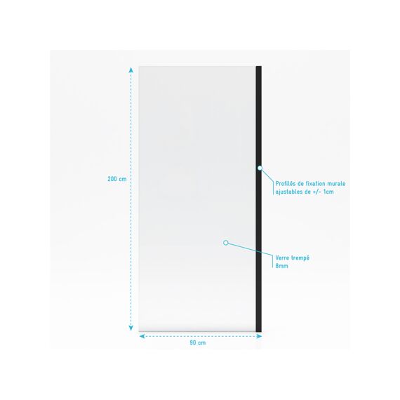 Aurlane New Rolling Zijwand Voor Douchedeur Zwart 90Cm