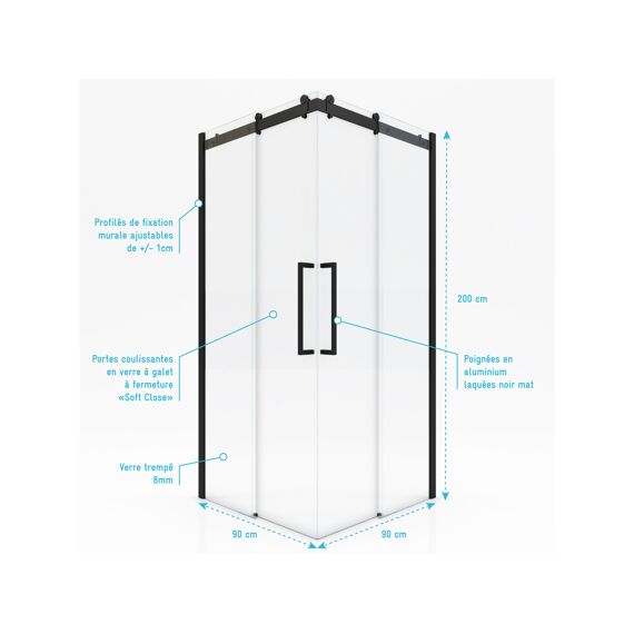 Aurlane New Rolling Douche Schuifdeur Hoek Zwart 90X90Cm