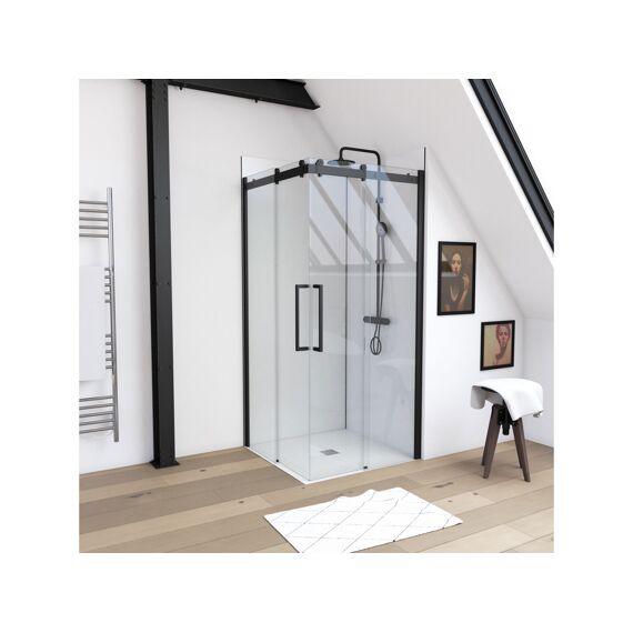 Aurlane New Rolling Douche Schuifdeur Hoek Zwart 90X90Cm