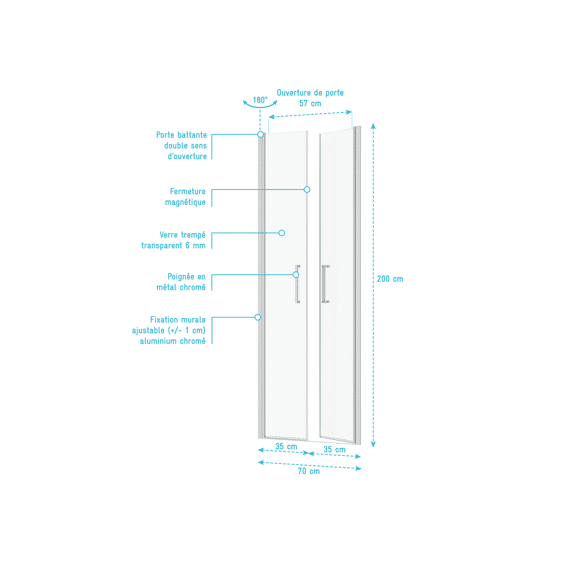 Aurlane Saloon Douchedeur Chroom 70X200Cm