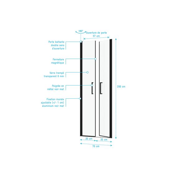 Aurlane Saloon Douchedeur Mat Zwart 70X200Cm