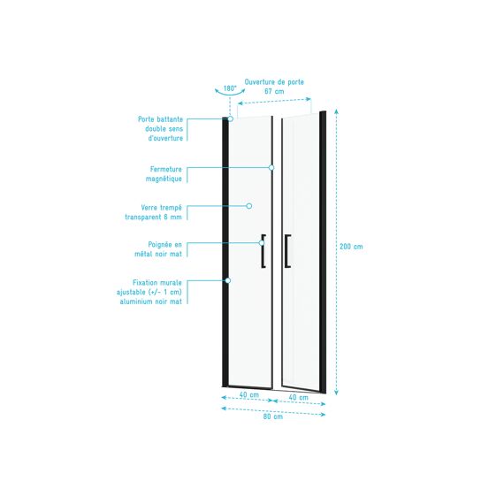 Aurlane Saloon Douchedeur Mat Zwart 80X200Cm