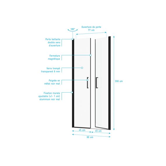 Aurlane Saloon Douchedeur Mat Zwart 90X200Cm