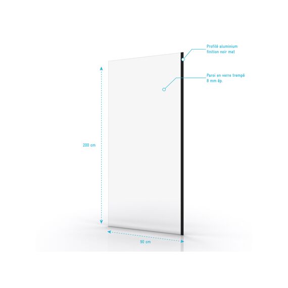 Aurlane Parma 2 Douchewand Zwart 90X200Cm