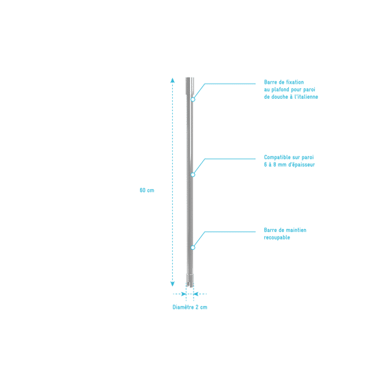 Aurlane Bevestigingsstang Plafond Aluminium 60Cm Voor Douchewand Parma 2