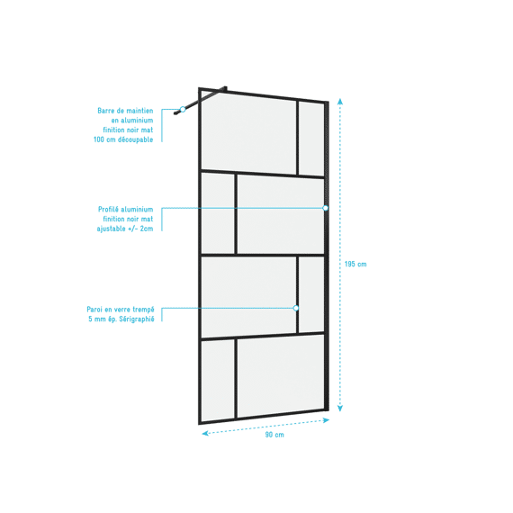 Aurlane Bricks Douchewand Zwart 90X195Cm
