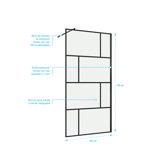 Aurlane Bricks Douchewand Zwart 100X195Cm
