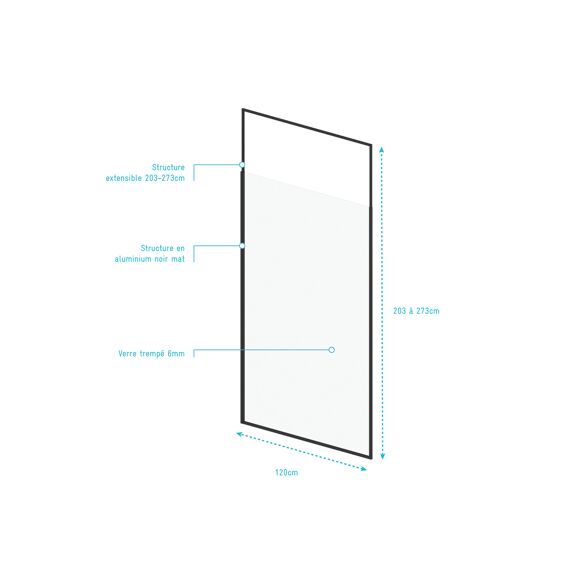 Aurlane Stretchy Douchescherm Mat Zwart 120X203-273Cm