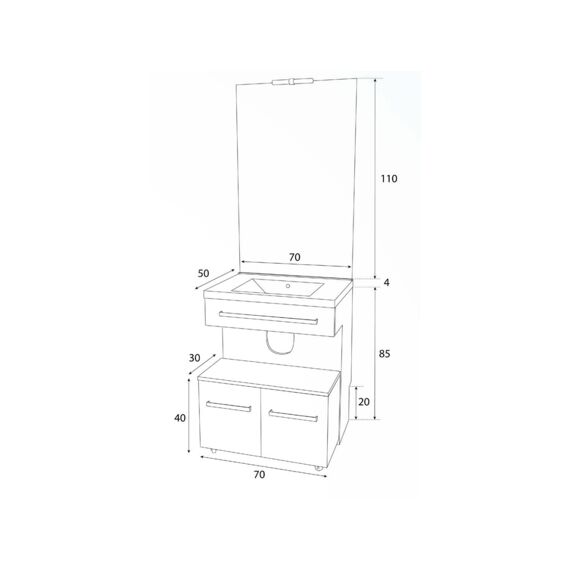 Aurlane Access 70 Badkamerset Met Wastafel En Spiegel