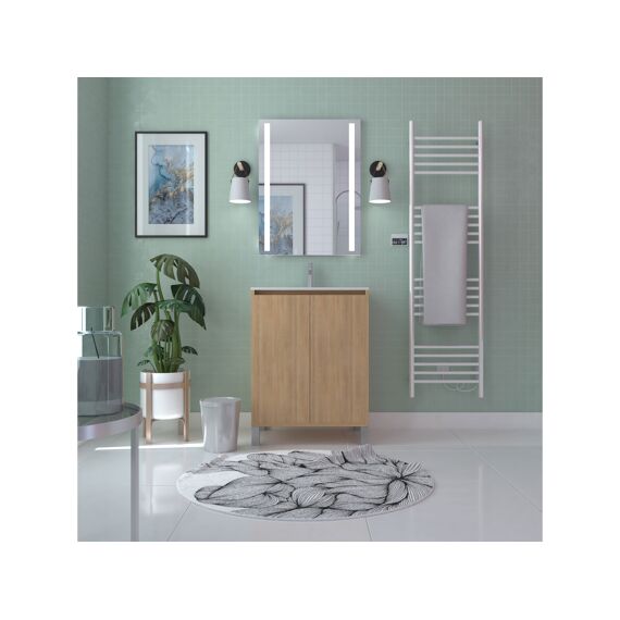 Aurlane Atos Eiken 60Cm Wastafelmeubel 2-Deurs Op Voeten