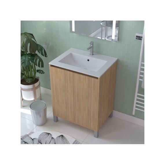 Aurlane Atos Eiken 60Cm Wastafelmeubel 2-Deurs Op Voeten