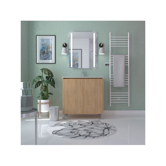 Aurlane Atos Eiken 80Cm Wastafelmeubel 2-Deurs Op Voeten