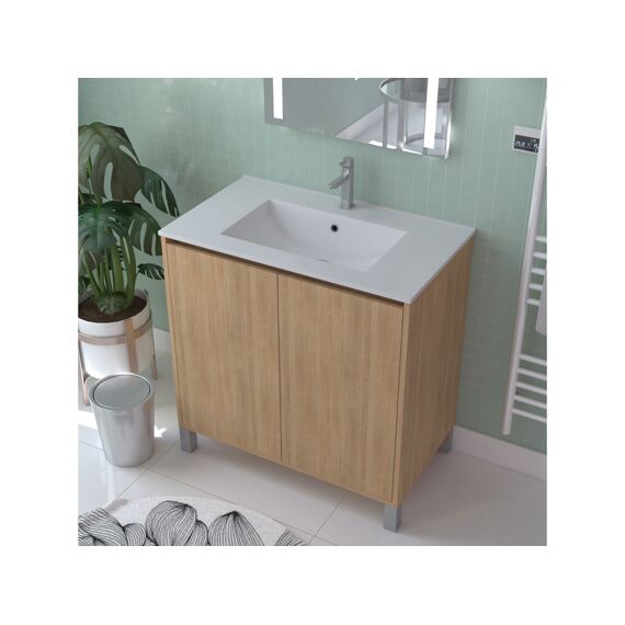 Aurlane Atos Eiken 80Cm Wastafelmeubel 2-Deurs Op Voeten